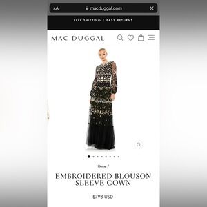Mac Duggal Embroidered Blouson Sleeve Gown Black Size 14